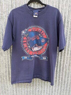 1999 Atlanta Braves World Series National League Champions Navy Baseball Tee L